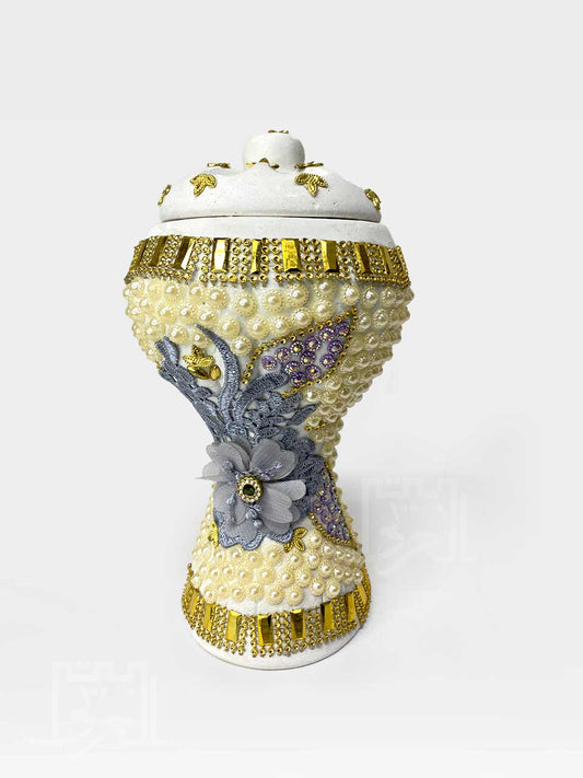 MB05 Yemen made White Bakhoor Burner, مبخرة بتصميم مميز صنع في اليمن مبخرة مطرزة