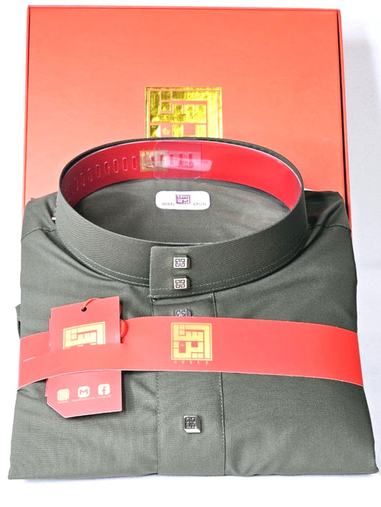 Arabic Men Style Thobe Yemeni - Army Grey Color - ثوب ستايل ثوب يمني و خليجي - أخضر ميري