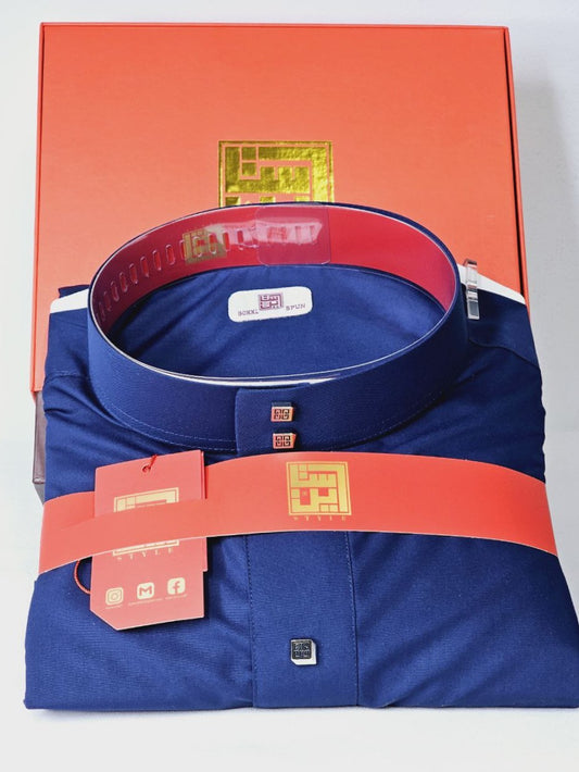 Arabic Men Style Thobe Yemeni - Dark Blue Color - ثوب ستايل ثوب يمني و خليجي - أزرق غامق