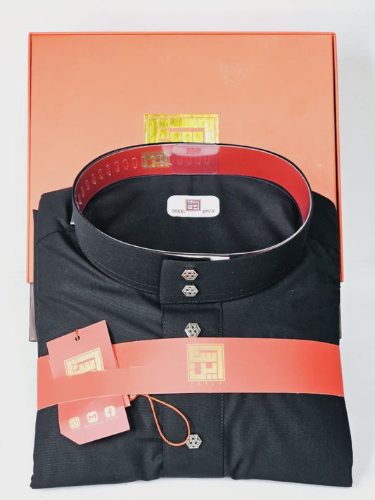 Arabic Men Thobe Yemeni - Black Color - ثوب ستايل ثوب يمني و خليجي - أسود