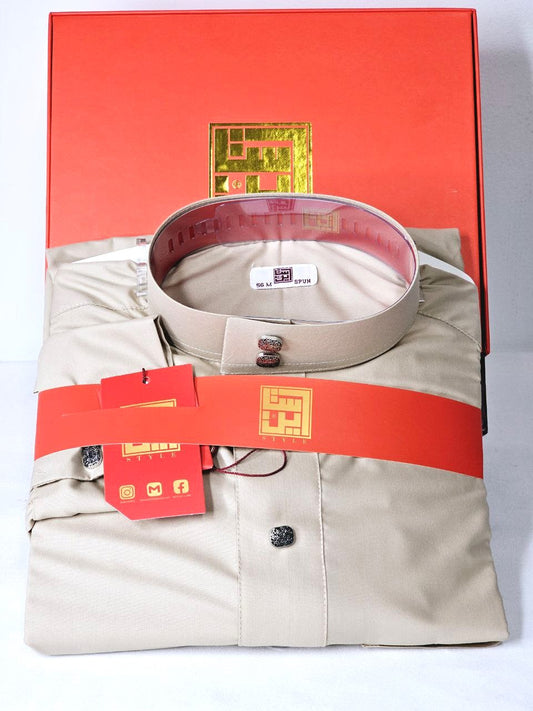 Arabic Men Style Thobe Yemeni - Light Brown Color - ثوب ستايل ثوب يمني و خليجي - بني فاتح