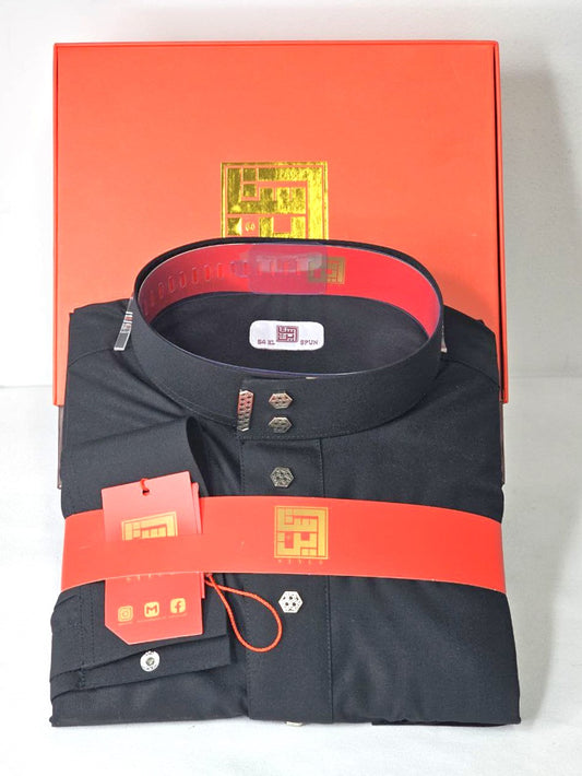 Arabic Men Style Thobe Yemeni - Black Color - ثوب ستايل ثوب يمني و خليجي - أسود