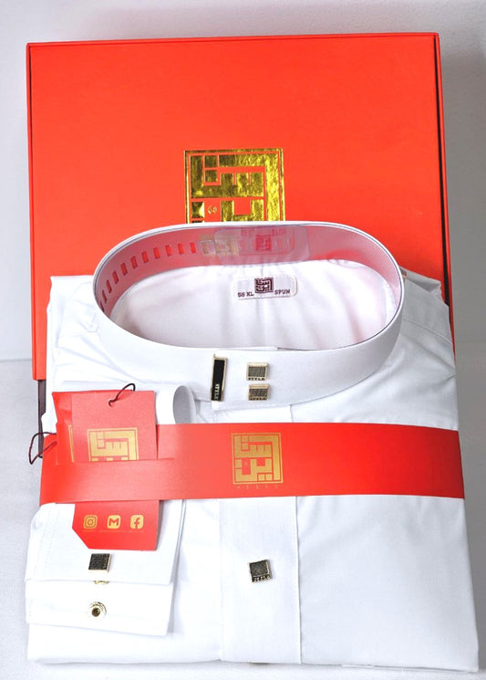 Arabic Men Style Thobe Yemeni - White Color - ثوب ستايل ثوب يمني و خليجي - أبيض