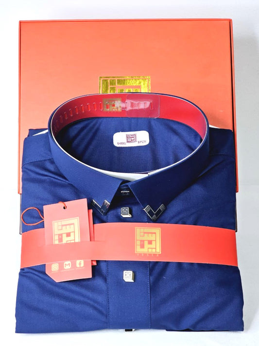 Arabic Men Style Thobe Yemeni - Dark Blue Color- ثوب ستايل ثوب يمني و خليجي - أزرق غامق