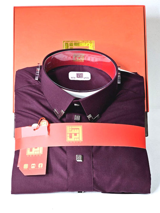 Arabic Men Thobe Yemeni - Burgundy Color- ثوب ستايل ثوب يمني و خليجي - أحمر غامق