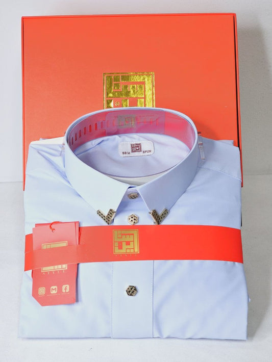 Arabic Men Style Thobe Yemeni- Sky Blue Color - ثوب ستايل ثوب يمني و خليجي - سماوي