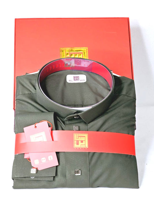 Arabic Men Style Thobe Yemeni - Army Grey Color- ثوب ستايل ثوب يمني و خليجي - أخضر ميري