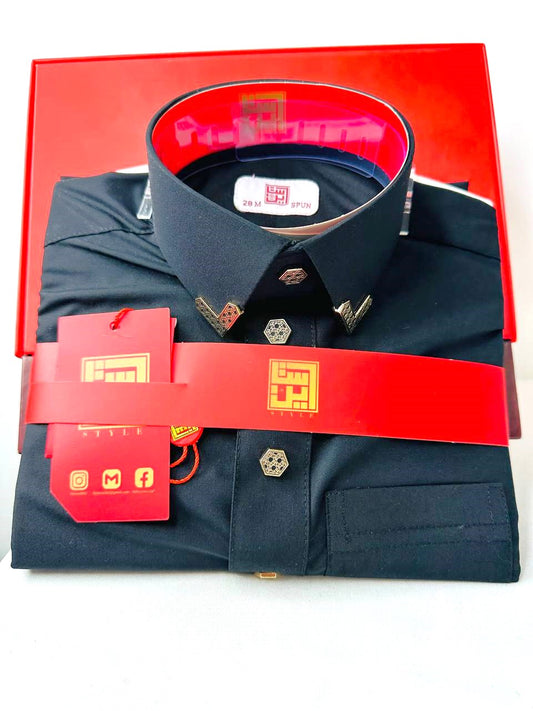 Arabic Men Style Thobe Yemeni - Black Color - ثوب شبابي ستايل ثوب يمني و خليجي - أسود