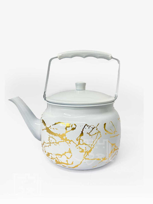 Golden White Fluted Plain Teapot إبريق شاي أبيض ذهبي KTW 14