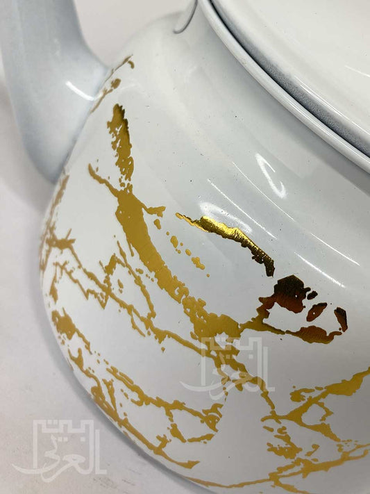 Golden White Fluted Plain Teapot إبريق شاي أبيض ذهبي KTW 14