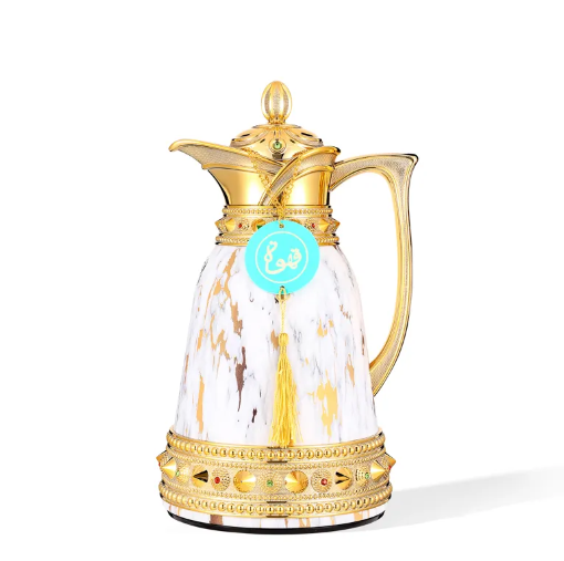 Gold / white marble Tea/coffee Thermal Carafe set. - ثلاجة قهوة و شاي