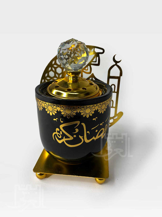 MB03 Black Golden Bakhoor Burner, مبخرة بتصميم اسود ذهبي رمضان