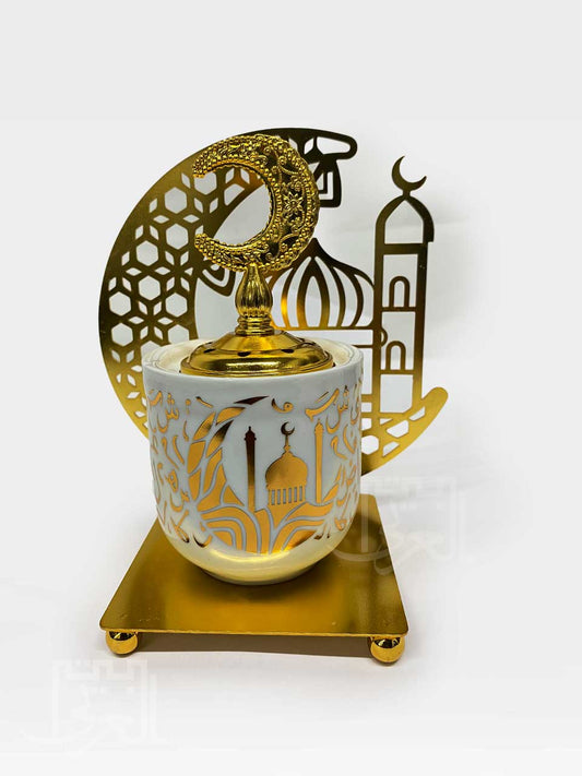 MB04 White Golden Bakhoor Burner, مبخرة بتصميم  ابيض ذهبي رمضان