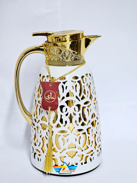 White and gold Thermal Carafe for Tea/Coffee - ثلاجة قهوة و شاي
